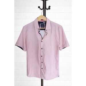 Silver Stone Shirt Mens Button Up Short Sleeve Pink and Navy Blue Size L